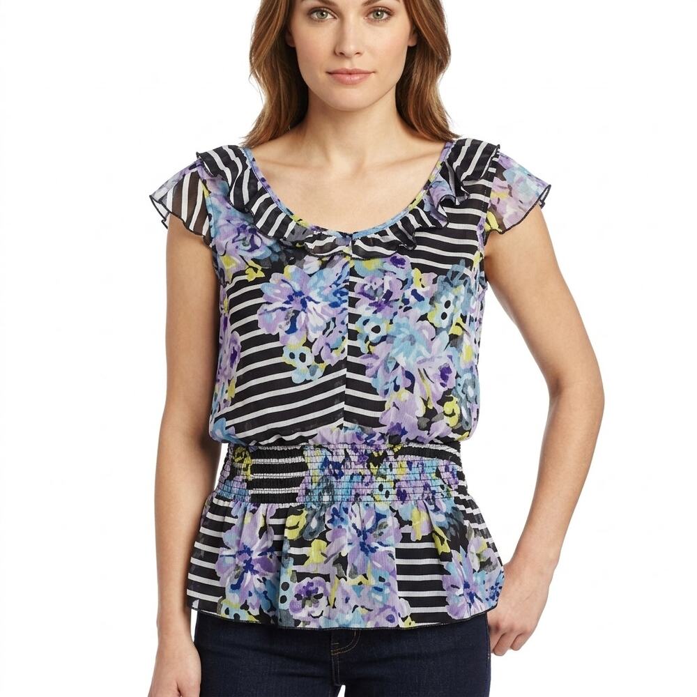 A. Byer Multicolor Floral Lightweight Blouse Women Size M
